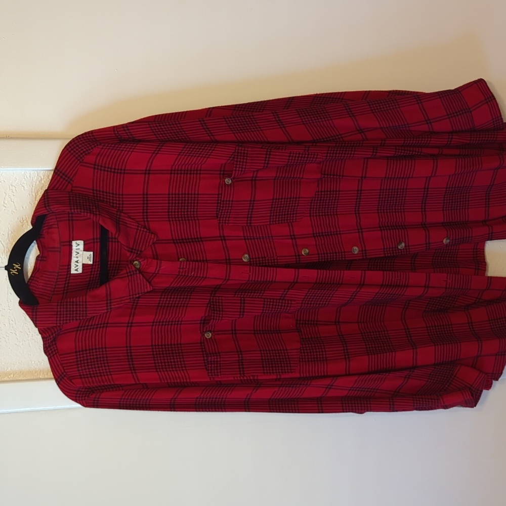 Ava & Viv Women's Red Checkered Button Down Shirt